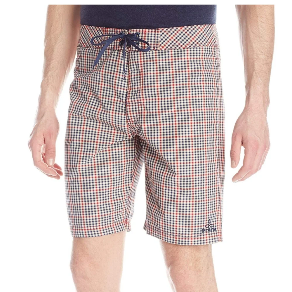 Prana Red and Blue Swim Board Shorts Relaxed Fit